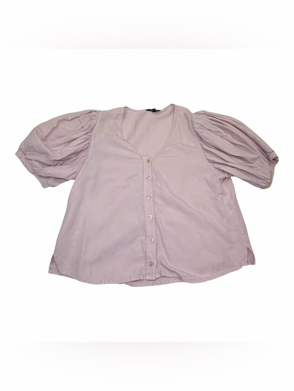 EXPRESS | baby pink button blouse with puff sleeve size medium- linen blend